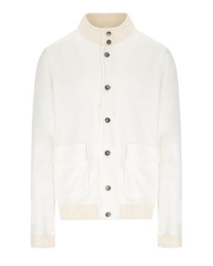 H953 WHITE KNITTED BOMBER JACKET