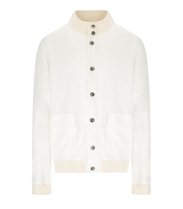 H953 WHITE KNITTED BOMBER JACKET