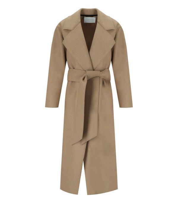 HARRIS WHARF LONDON CAMEL COAT WITH BELT