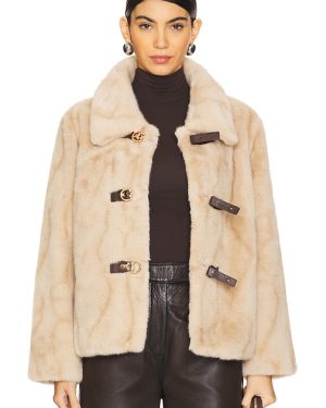 HEARTLOOM Tegan Faux Fur Coat in Beige. Size M.