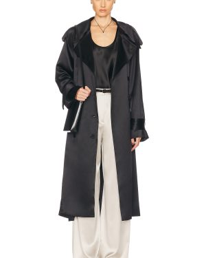 HEIRLOME Imogen Trench Coat in Black - Black. Size L (also in M).