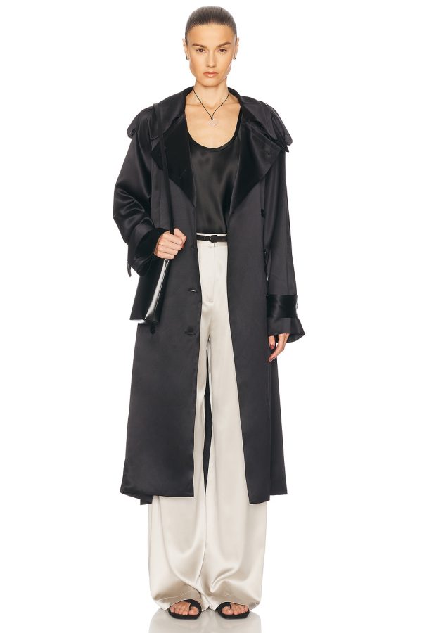 HEIRLOME Imogen Trench Coat in Black - Black. Size L (also in M).