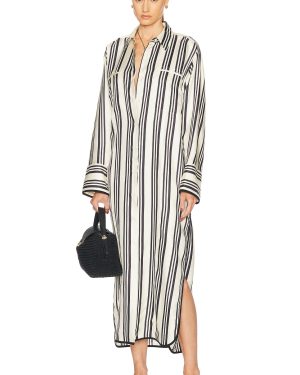 HEIRLOME Viviana Stripe Shirt Dress in Cream & Black - Black,White. Size L (also in S, XS).