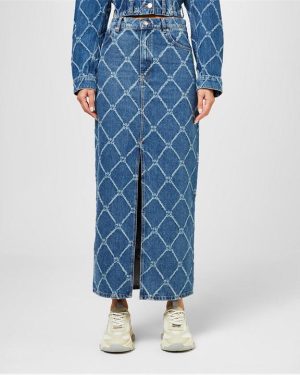 HUGO Rigid-Denim Maxi Skirt - Blue