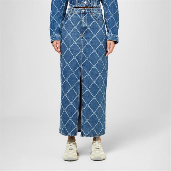 HUGO Rigid-Denim Maxi Skirt - Blue