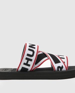 HUNTER BOOTS BOOTS Logo Slider Sandals in Black & Red