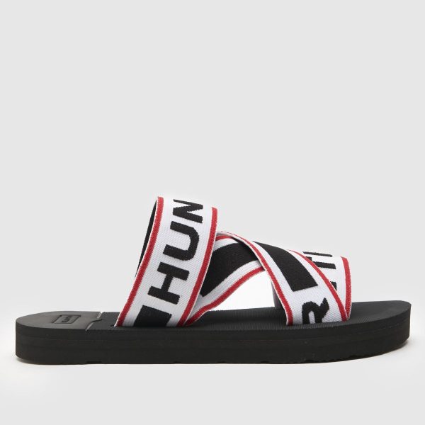 HUNTER BOOTS BOOTS Logo Slider Sandals in Black & Red