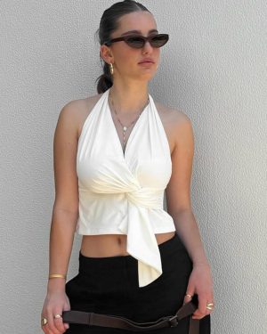 Halter Neck Crossover Crop Top For Women 2025