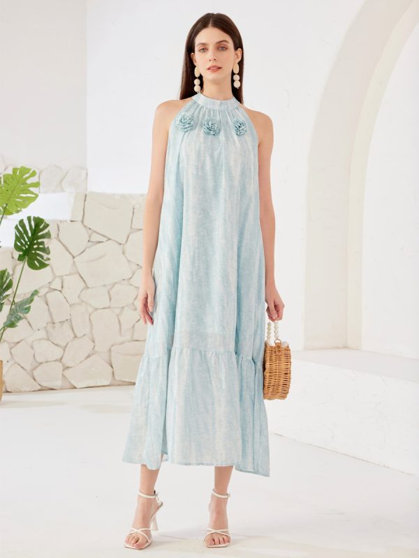 Halter Shift Dress In Light Sky Blue Sleeveless Summer Midi Dress For Women 2025