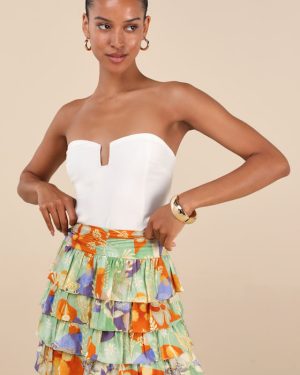 Halyna Mint Green Multi Boho Print Tiered Mini Skirt
