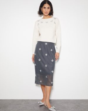 Hana Embellished Organza Midi Skirt