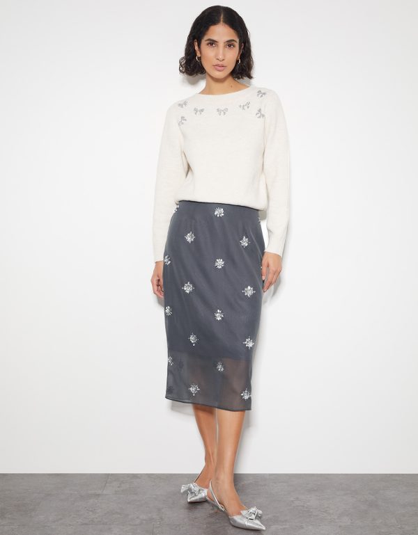 Hana Embellished Organza Midi Skirt
