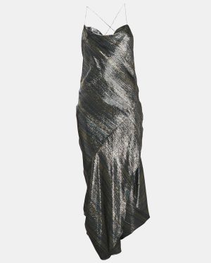 Haney Metallic Lurex Silk Blend Asymmetric Maxi Slip Dress M