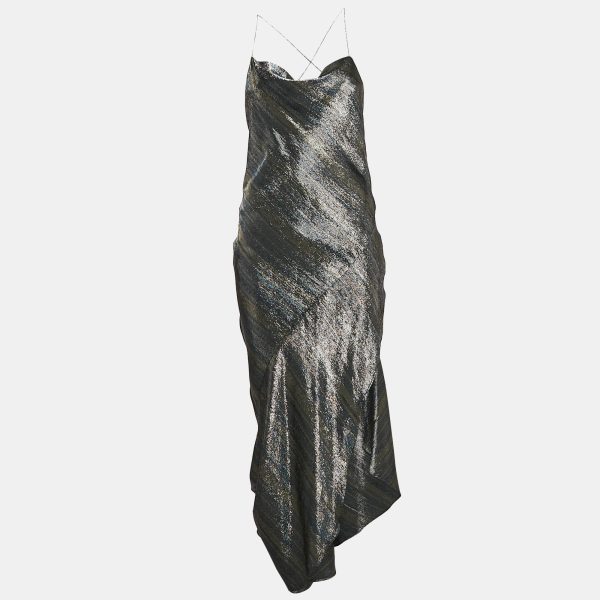 Haney Metallic Lurex Silk Blend Asymmetric Maxi Slip Dress M