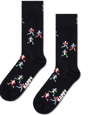 Happy Socks Joggers Running Black Luxury Combed Cotton Blend Socks