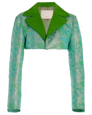 Harbison - Quantum Cropped Brocade Blazer - Green - US 0 - Moda Operandi