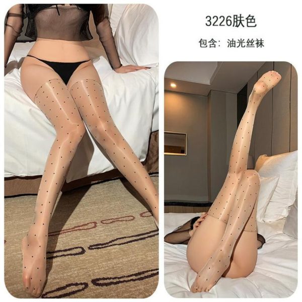 (Hardcover (80-70 kg), as the picture) Vintage Polka Dot Sexy Shiny Black Silk Aurora Sex Stockings Women's Sexy Knee Thigh Socks