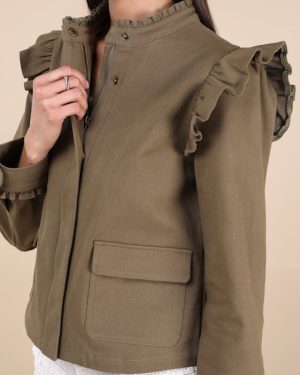 Harmen Olive Green Ruffled Utility Jacket
