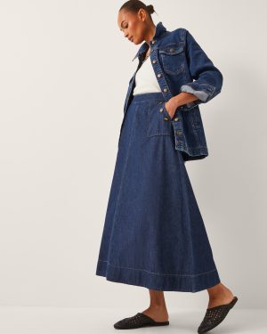 Harper A-Line Denim Maxi Skirt Blue