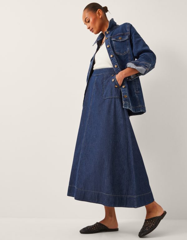 Harper A-Line Denim Maxi Skirt Blue