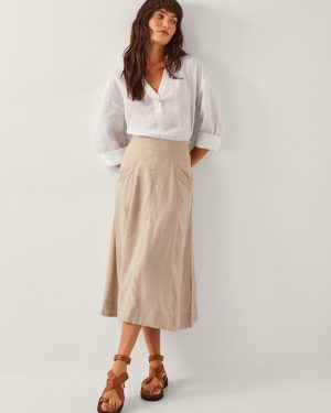 Harper Linen A-Line Midi Skirt Natural
