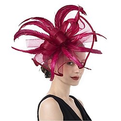 Headdress Tulle Feather Fedora Hat Wedding Evening Party Tea Party Horse Race Cocktail Vintage Cute With Feather Headpiece Headwear