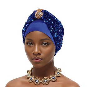 Headwear Polyester / Cotton Blend Beads Floppy Hat Turbans Wedding Birthday With Glitter Sequin Headpiece Headwear