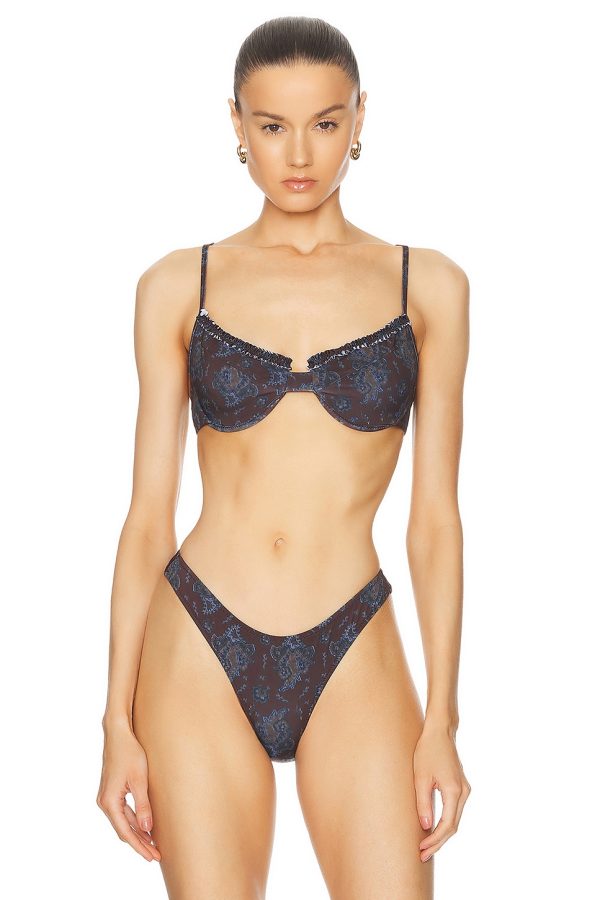 Heavy Manners Ruffle Bikini Top in Madison Avenue - Chocolate. Size XL (also in XS).