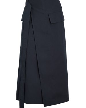 Helmut Lang Belted Cotton-blend Midi Wrap Skirt - Navy - 4 (UK8 / S)