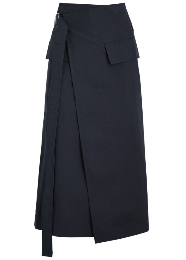 Helmut Lang Belted Cotton-blend Midi Wrap Skirt - Navy - 4 (UK8 / S)
