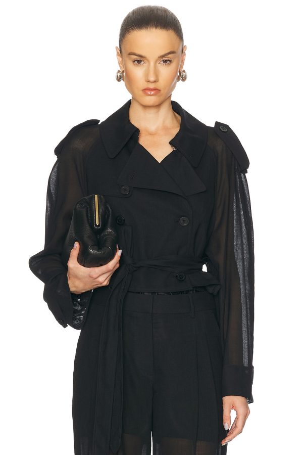 Helmut Lang Cropped Trench Coat in Black - Black. Size L (also in XS).
