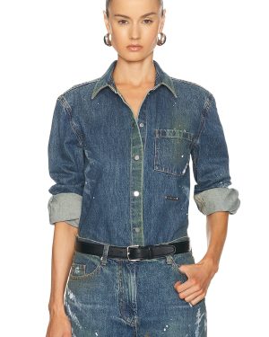 Helmut Lang Denim Shacket in Mid Indigo Painter - Denim-Dark. Size XS (also in ).