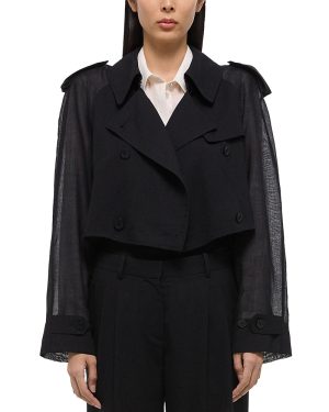 Helmut Lang Wool Blend Cropped Trench Coat