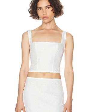 Helsa Eyelet Corset Top in Antique White - White. Size S (also in ).