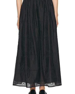 Helsa Handkerchief Midi Skirt in Black - Black. Size L (also in XL).