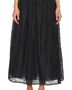 Helsa Handkerchief Midi Skirt in Black. Size XL.