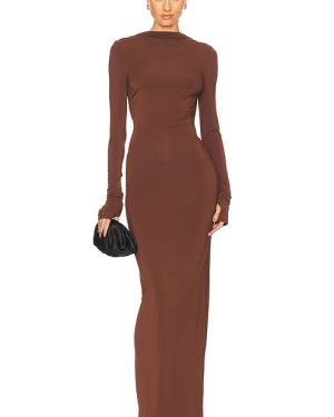 Helsa Jersey Backless Maxi Dress in Chocolate. Size XL, XXS.