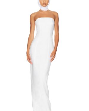 Helsa Linen Strapless Maxi Dress in Natural White - White. Size L (also in M, S, XL, XS).