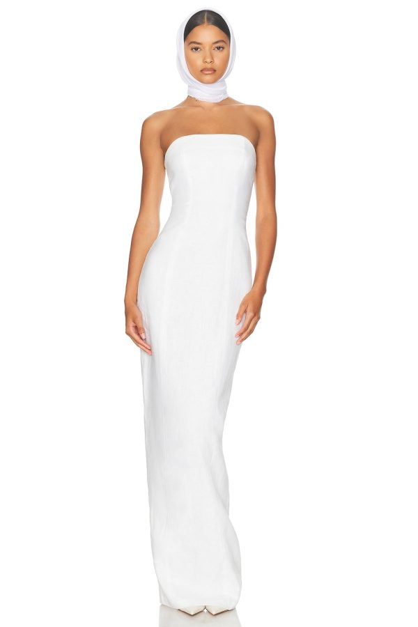 Helsa Linen Strapless Maxi Dress in Natural White - White. Size L (also in M, S, XL, XS).