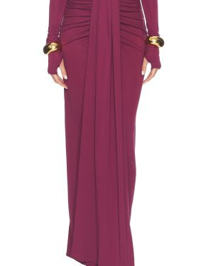 Helsa Matte Jersey Long Wrap Skirt in Cabernet - Wine. Size XS (also in XXS).
