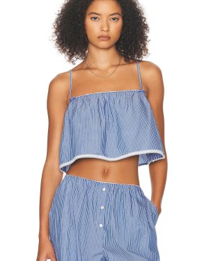 Helsa Pinstripe Poplin Camisole in Blue Pinstripe - Multi. Size L (also in M, S, XL).