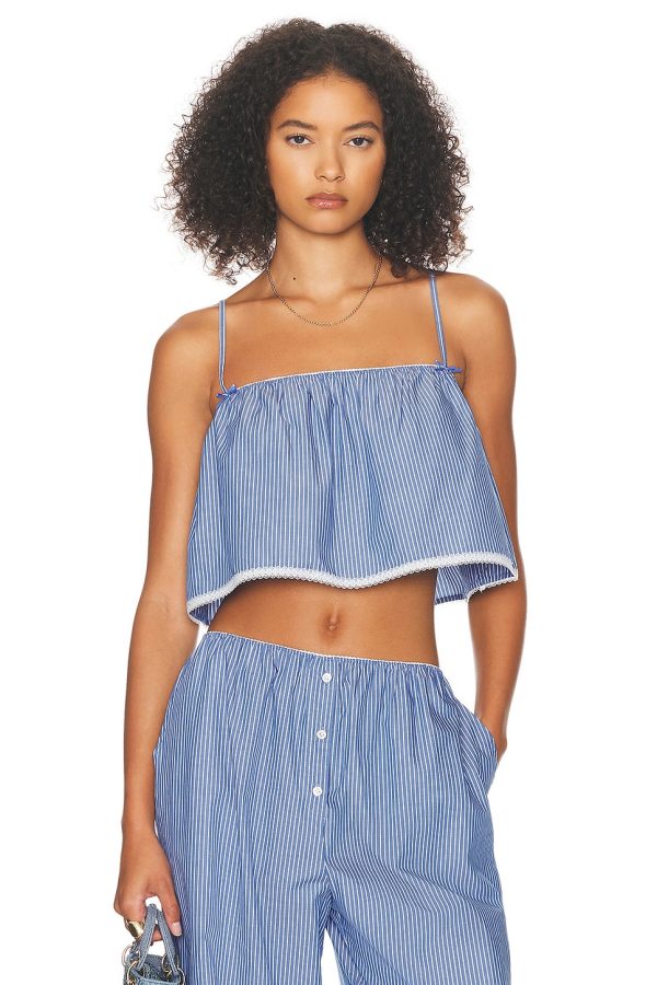 Helsa Pinstripe Poplin Camisole in Blue Pinstripe - Multi. Size L (also in M, S, XL).