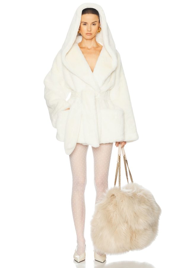 Helsa The Hooded Faux Fur Coat in White - White. Size L (also in M, S, XL).
