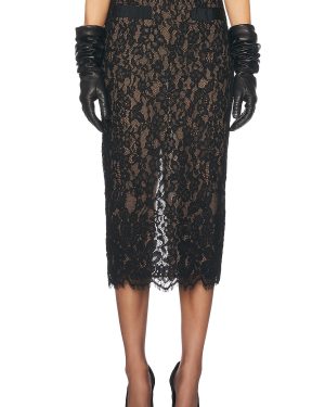 Helsa The Lace Midi Skirt in Black - Black. Size S (also in XL, XS, XXS).