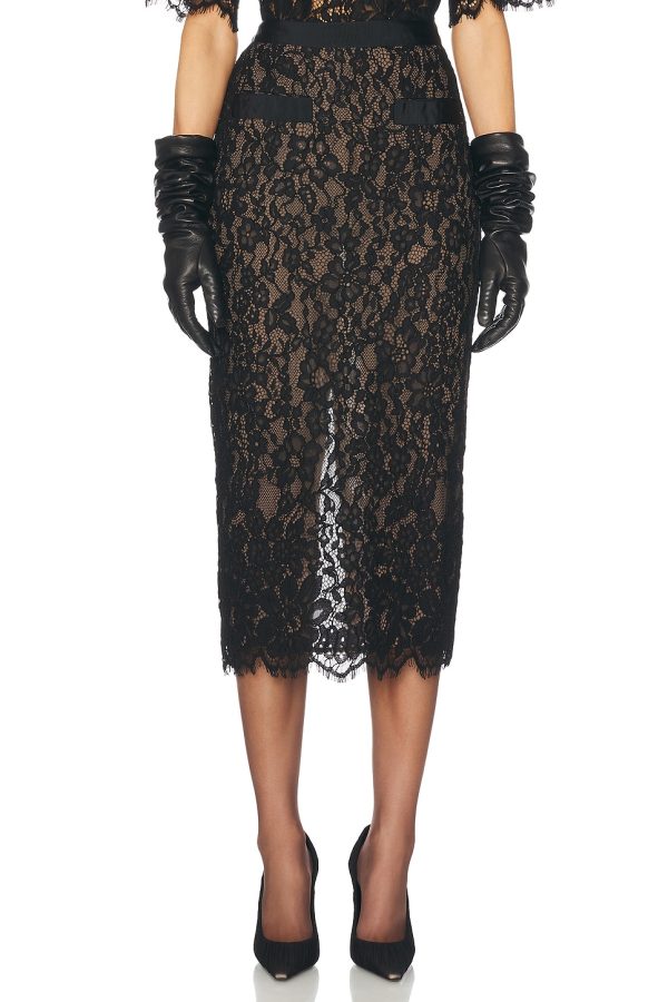 Helsa The Lace Midi Skirt in Black - Black. Size S (also in XL, XS, XXS).