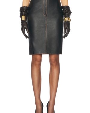 Helsa The Leather Pencil Skirt in Black Distressed - Black. Size XL (also in ).