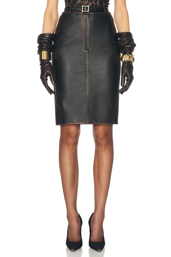 Helsa The Leather Pencil Skirt in Black Distressed - Black. Size XL (also in ).