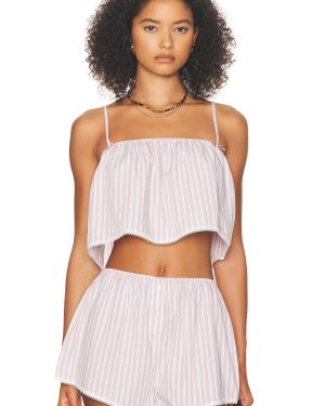 Helsa Wide Stripe Poplin Camisole in Mauve Stripe - Mauve. Size L (also in M, S, XL, XXS).