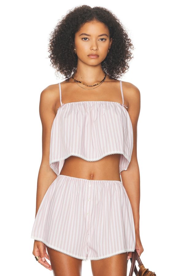 Helsa Wide Stripe Poplin Camisole in Mauve Stripe - Mauve. Size L (also in M, S, XL, XXS).