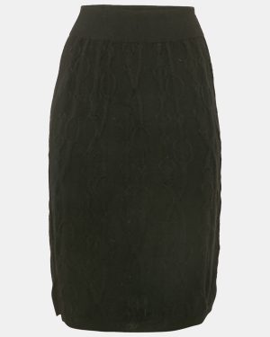 Hermes Black Patterned Cashmere Knit Pencil Skirt M